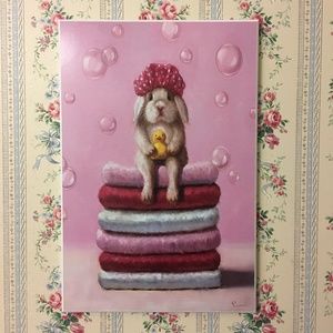 NWT Adorable Bunny in Bath Scene Wall Decor